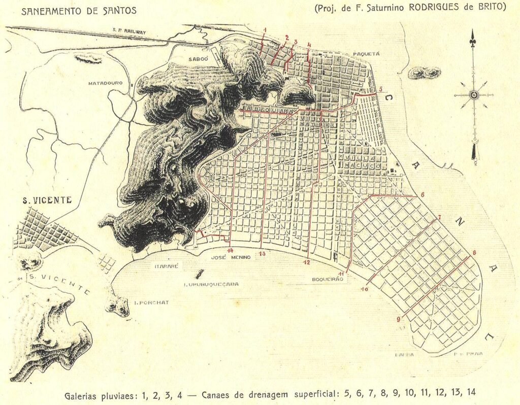 Por que Santos tem tantos canais? A história da engenharia que mudou a cidade mapa histórico de santos