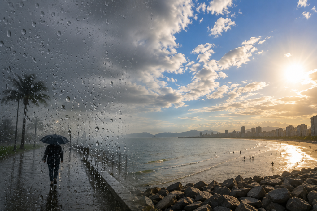 Veranico mantém calor na Baixada Santista antes da chegada da chuva veranico calor e chuva litoral paulista.webp