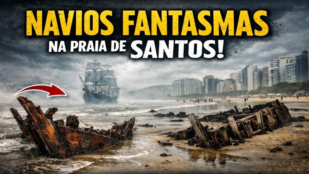 Mar recua em Santos e revela navio enterrado há mais de 120 anos navio fantasma em santos