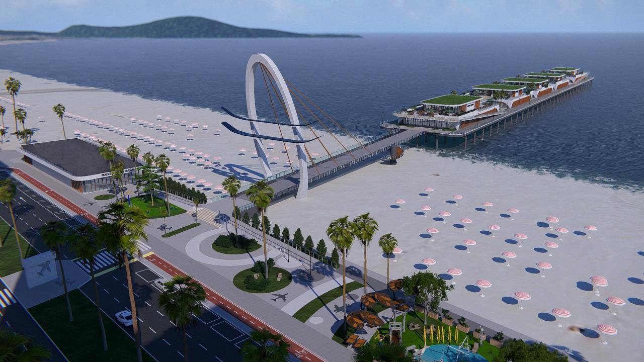 Píer turístico de Praia Grande avança na Câmara Representação da estrutura planejada para o píer turístico de Praia Grande