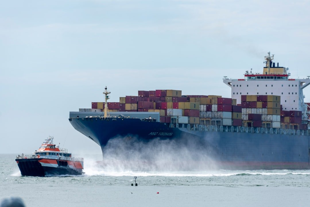 Porto de Santos reforça controle da água de lastro Navio cargueiro navegando próximo à costa