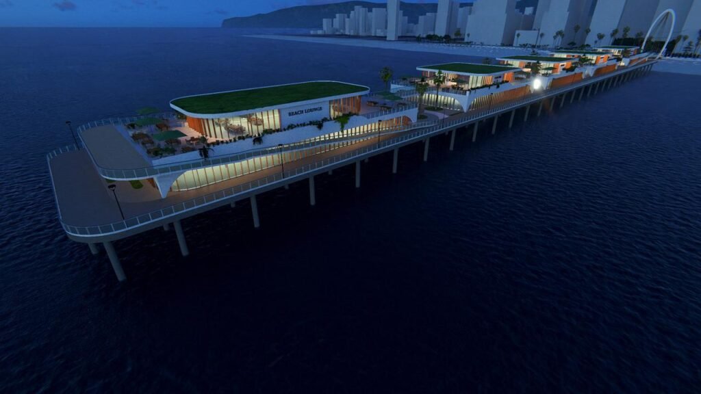 Representação do projeto do píer turístico previsto para Praia Grande