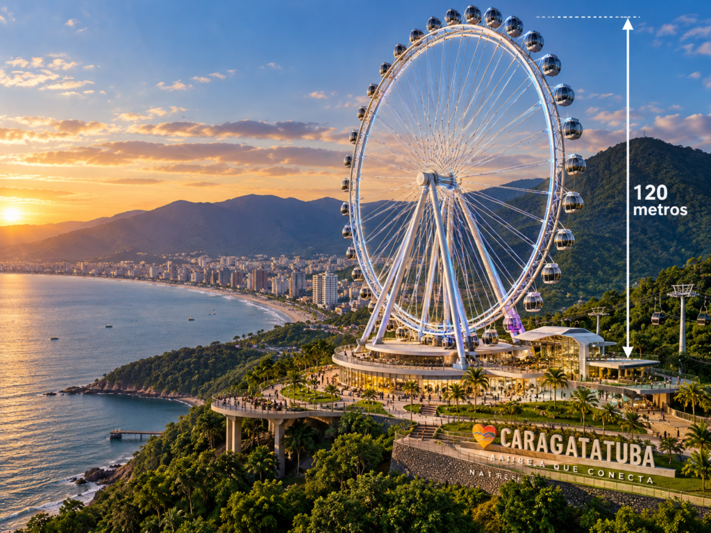 Imagem ilustrativa de roda-gigante de 120 metros no futuro complexo turístico de Caraguatatuba